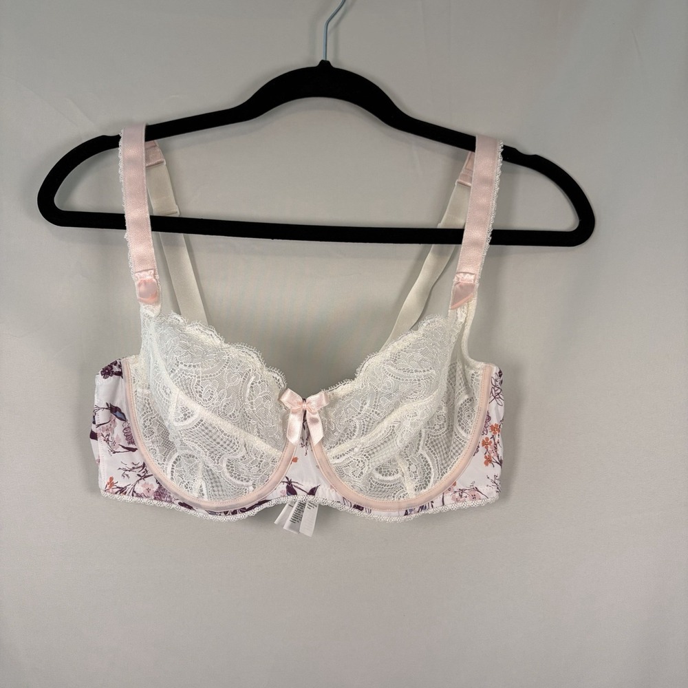 Aubade Paris 34D Comfort Full Cup Underwire Bra Sheer Lace Lingerie Floral NWOT